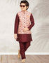 Maroon Kurta Pajama Print On Banarasi Silk