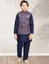 Navy Blue Kurta Pajama Print On Banarasi Silk