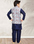 Navy Blue Kurta Pajama Print On Banarasi Silk Closure View