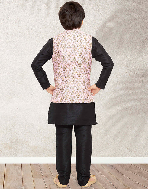 Black Kurta Pajama Print On Banarasi Silk Closure View