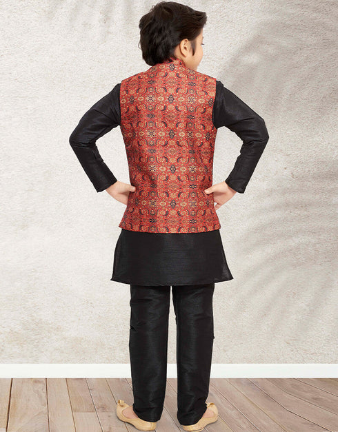 Black Kurta Pajama Print On Banarasi Silk Closure View