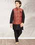 Black Kurta Pajama Print On Banarasi Silk