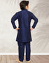 Blue Kurta Pajama Art Banarasi Silk Closure View