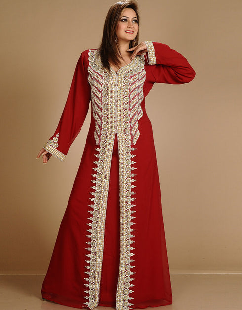 Chic Multicolor Georgette Hand Zari Embroidery Kaftan