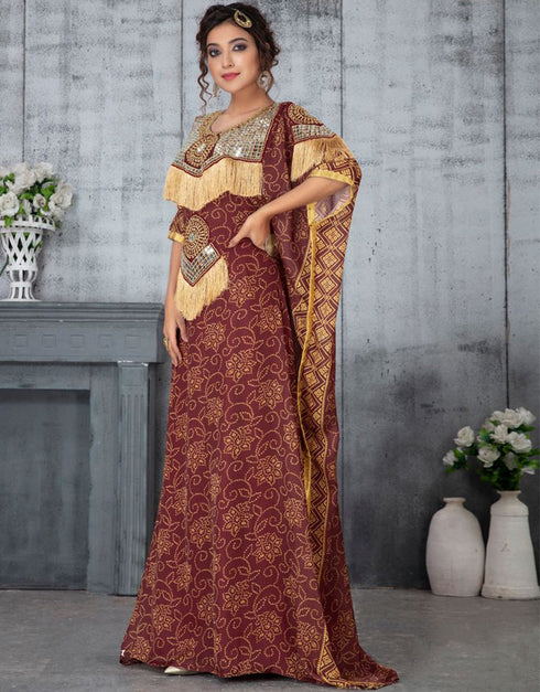 Chic Maroon Crepe Hand Multi Embroidery Farasha
