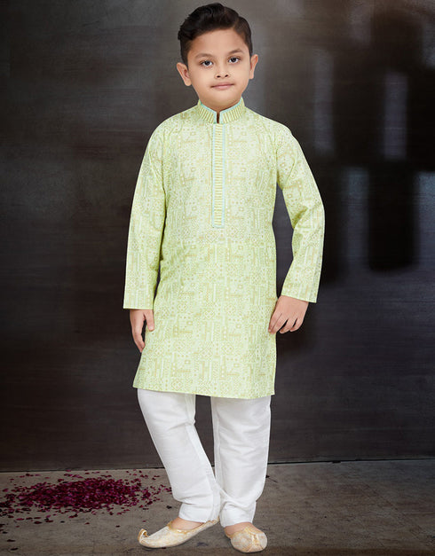 Pista Green Kurta Pajama Cotton Front View