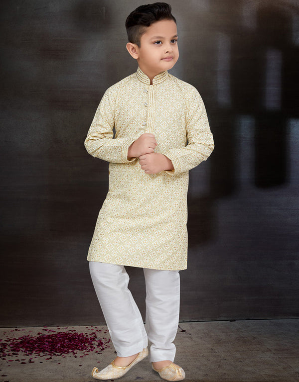 Light gold Kurta Pajama Cotton Front View