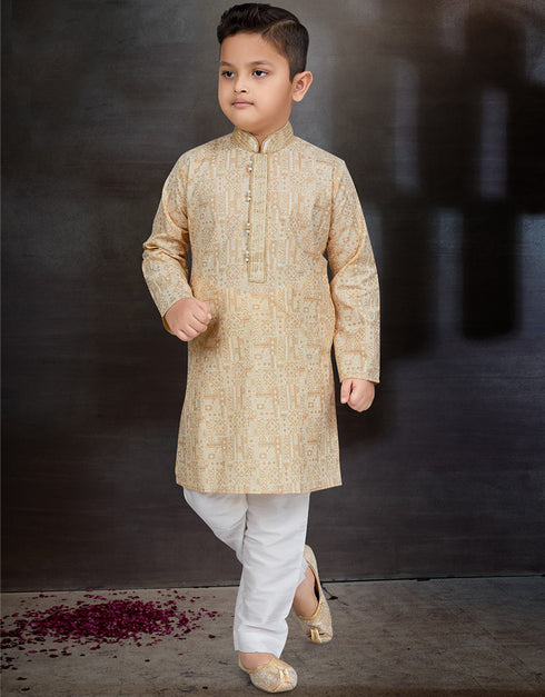 Gold Kurta Pajama Cotton Front View