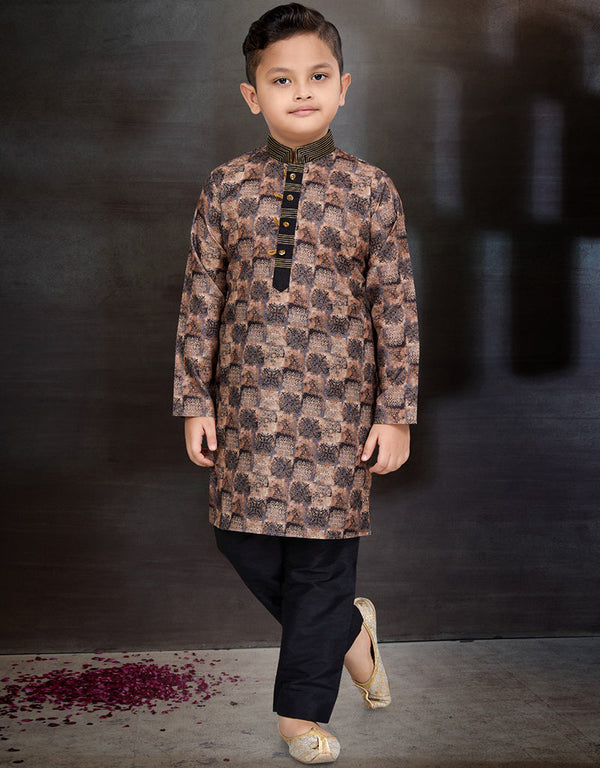 Brown Kurta Pajama Cotton Front View