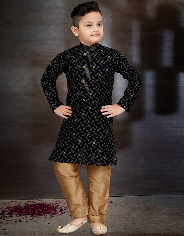 Black Kurta Pajama Cotton Front View