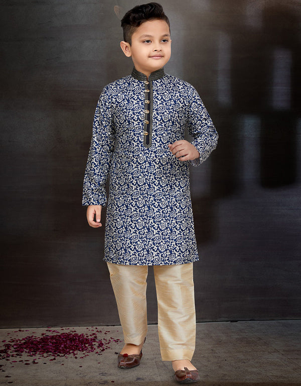 Blue Kurta Pajama Chicken Front View