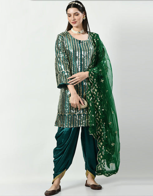 Traditional Party Wear Heavy Salwar Suit Multi Heavy Malay Silk Patiyala Straight Front View