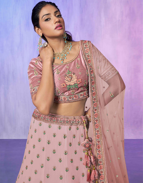 Designer Wedding Wear Heavy Lehenga Choli Collection Peach Velvet Lehenga Choli Back View