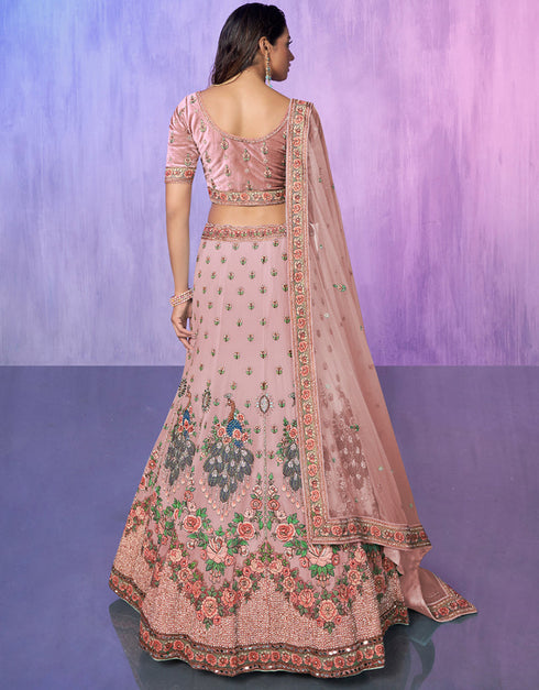 Designer Wedding Wear Heavy Lehenga Choli Collection Peach Velvet Lehenga Choli Front View