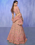 Designer Wedding Wear Heavy Lehenga Choli Collection Peach Net Lehenga Choli Close-up View
