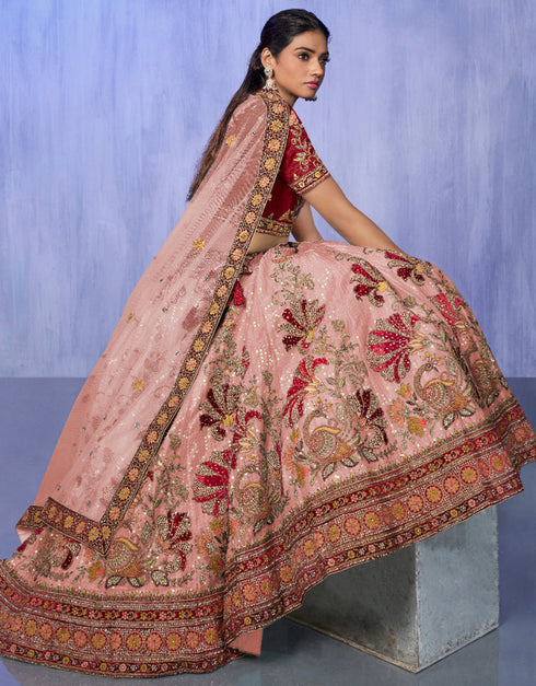 Designer Wedding Wear Heavy Lehenga Choli Collection Peach Velvet Lehenga Choli Back View
