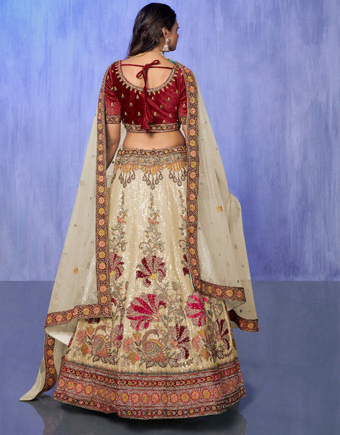 Designer Wedding Wear Heavy Lehenga Choli Collection White Velvet Lehenga Choli Front View
