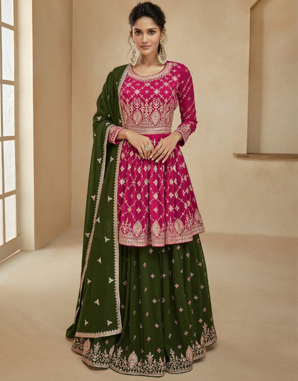 Designer Party Wear Blooming Georgette Salwar Suit Collection Pink Blooming Georgette Lehenga Suit Front View