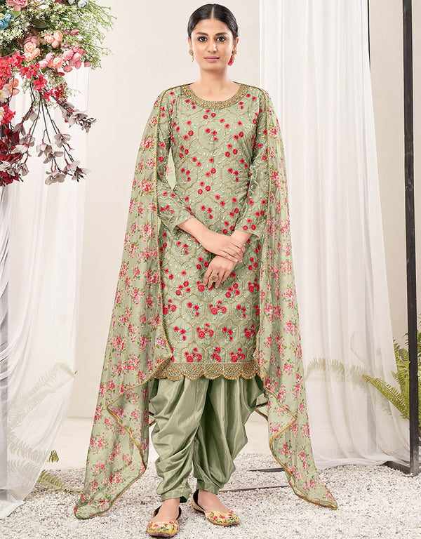 Traditional Function Wear Suit Collection Pista Net Patiyala Straight Front View