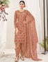 Traditional Function Wear Suit Collection Peachy Brown Net Patiyala Straight Close-up View