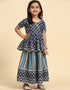 Indian Traditional Kids Wear Lehenga Choli Collection Navy Blue Cotton Lehenga Choli Close-up View