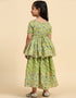 Indian Traditional Kids Wear Lehenga Choli Collection Green Cotton Lehenga Choli Back View