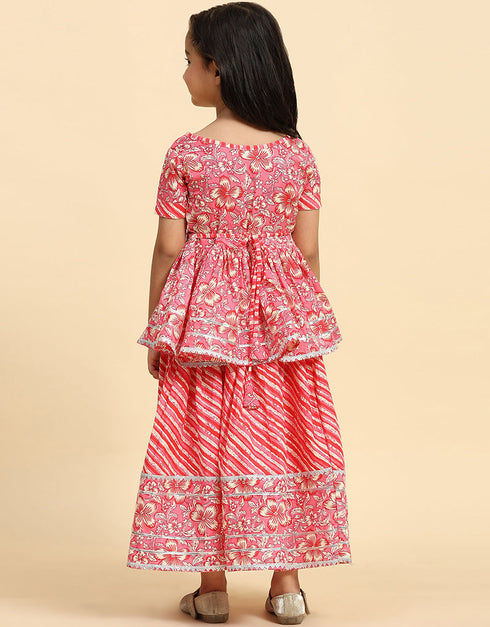 Indian Traditional Kids Wear Lehenga Choli Collection Pink Cotton Lehenga Choli Back View