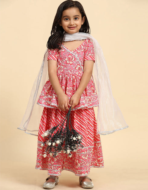 Indian Traditional Kids Wear Lehenga Choli Collection Pink Cotton Lehenga Choli Front View