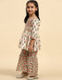 Indian Traditional Kids Wear Readymade Suit Collection Cream Cotton Sharara Suit Close-up View