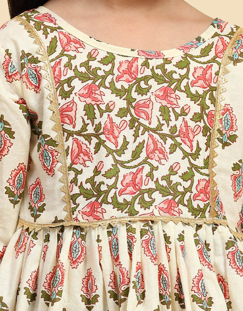 Indian Traditional Kids Wear Readymade Suit Collection Cream Cotton Sharara Suit Side View