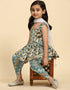 Indian Traditional Kids Wear Readymade Kurti With Patiyala Collection Green Cotton Patiyala Suit Front View