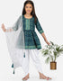 Indian Traditional Kids Wear Readymade Kurti With Patiyala Collection Green Pure Rayon Patiyala Suit Front View