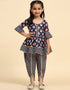 Indian Traditional Kids Wear Readymade Kurti With Dhoti Collection Navy Blue Cotton Patiyala Suit Front View