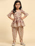Indian Traditional Kids Wear Readymade Kurti With Dhoti Collection Coffee Cotton Patiyala Suit Front View