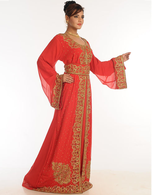 Modern Red Georgette Hand Embroidery Party Wear Kaftan