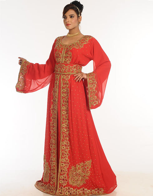 Modern Red Georgette Hand Embroidery Party Wear Kaftan