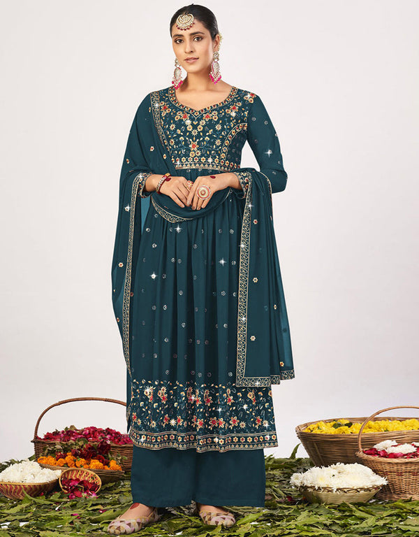 sleek teal georgette traditional function wear salwar suit collection with teal georgette rt8764-184065 Front View