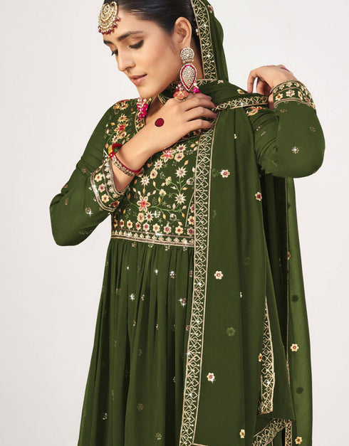 sophisticated mehndi georgette traditional function wear salwar suit collection with mehndi georgette rt8764-184067 Close-up View