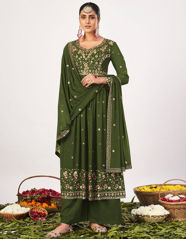 sophisticated mehndi georgette traditional function wear salwar suit collection with mehndi georgette rt8764-184067 Front View