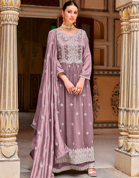 stylish mauve real premium silk traditional function wear heavy salwar suit collection with mauve real premium silk rt8784-184141 Front View
