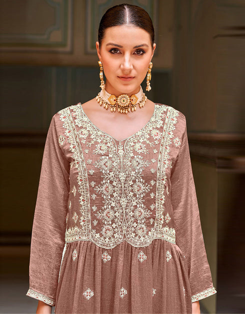 trendy coffee real premium silk traditional function wear heavy salwar suit collection with coffee real premium silk rt8784-184143 Close-up View