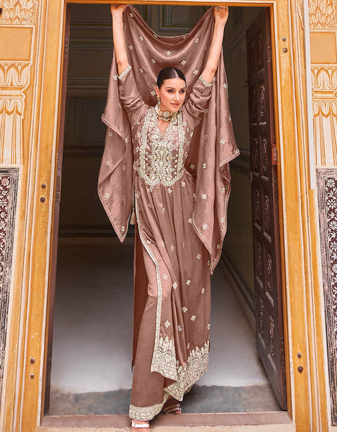 trendy coffee real premium silk traditional function wear heavy salwar suit collection with coffee real premium silk rt8784-184143 Front View