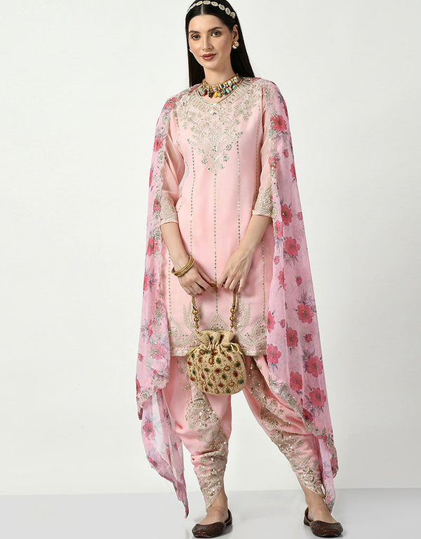 stylish pink faux georgette punjabi patiala wear salwar suit collection with pink faux georgette rt8798-184209 Front View