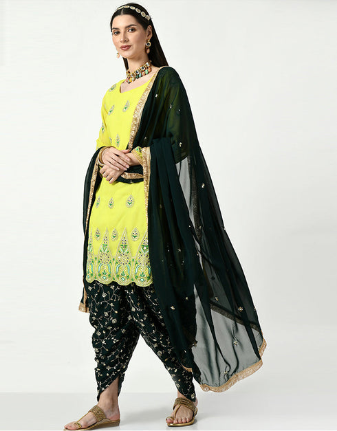 trendy lemon yellow faux georgette punjabi patiala wear salwar suit collection with black faux georgette rt8798-184211 Close-up View