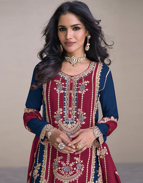 chic multi real chinon designer party wear readymade heavy salwar suit collection with maroon real chinon rt8888-184664 Close-up View