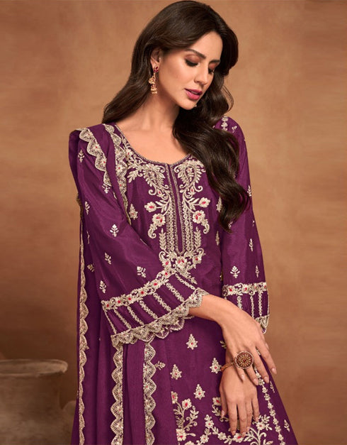 chic purple heavy chinon designer function wear heavy salwar suit collection with purple heavy premium chinon rt8919-184833 Close-up View