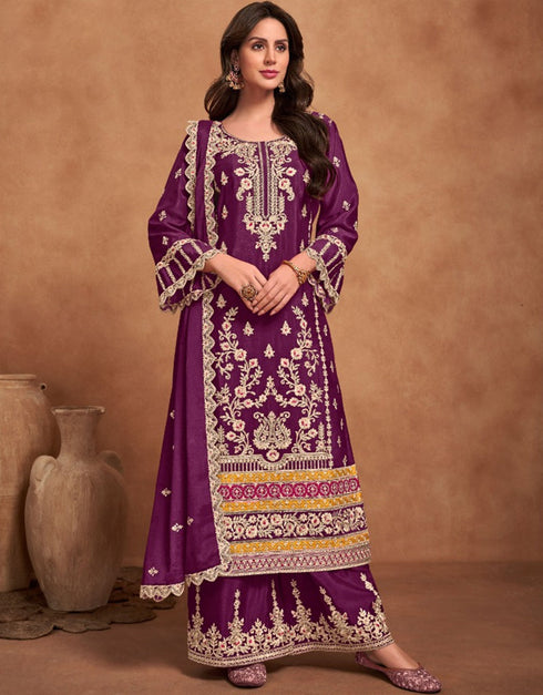 chic purple heavy chinon designer function wear heavy salwar suit collection with purple heavy premium chinon rt8919-184833 Front View