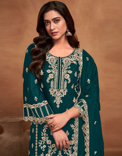 elegant teal green heavy chinon designer function wear heavy salwar suit collection with teal green heavy premium chinon rt8919-184835 Close-up View