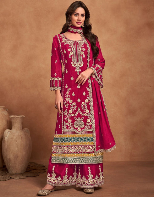 fashionable pink heavy chinon designer function wear heavy salwar suit collection with pink heavy premium chinon rt8919-184836 Front View