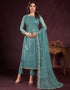 stylish turquoise blue butterfly net designer function wear heavy salwar suit collection with turquoise blue american crepe rt8921-184842 Front View